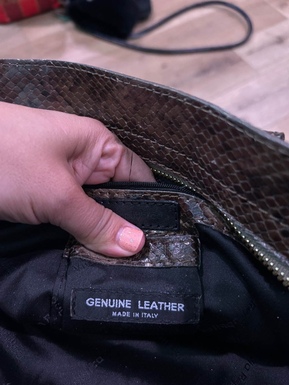 Via  Repubblica Snake Skin Italian leather Purse green/brown snake skin